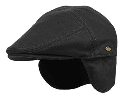 EPOCH Wool Blend Herringbone Winter Ivy Cabbie Hat w/Fleece Earflaps – Driving Hat - color: Black, size: X-Large