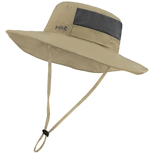 BASSDASH UPF 50+ Sun Fishing Hat Water Resistant with Detachable Neck Flap - color: Dark Khaki - Big Head Size