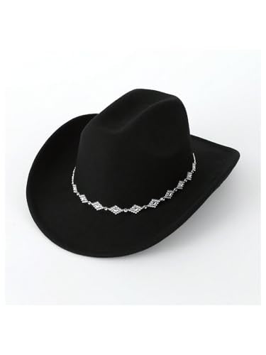 Verdusa Women's Western Cowboy Hat Rhinestone Wide Brim 2026 Cowgirl Hat - color: Black