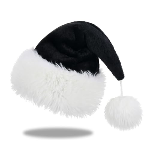 Personalized Santa Hat for Adults, Super Soft Plush Holiday Christmas Hat, Xmas New Year Party Headwear - color: Plush-black