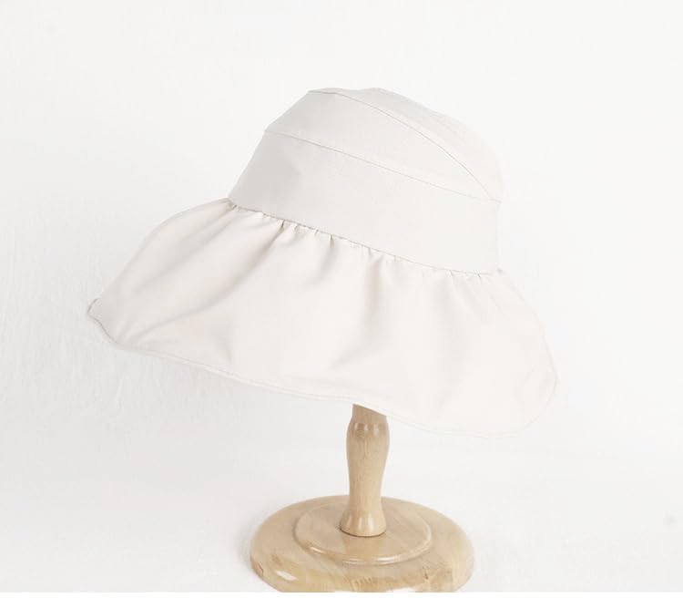 Outdoor UV Protection Foldable-Sun-Hat for Women - Wide-Brim Ponytail-Hole Hats Visor-Hats Floppy Packable Beach-Hat White