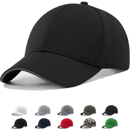 TSSGBL Men's Plain Baseball Hat - OSFM & XXL Big Head Fit，Adjustable Structured Ball Cap with Reflective Sandwich Brim - color: Black, size: Medium-Large