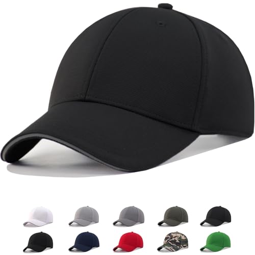 TSSGBL Men's Plain Baseball Hat - OSFM & XXL Big Head Fit，Adjustable Structured Ball Cap with Reflective Sandwich Brim - color: Black, size: Medium-Large