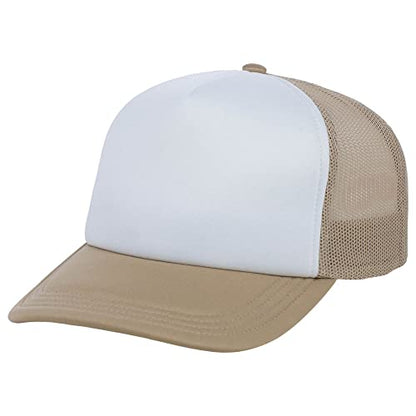 Lids Blank Basic Foam Trucker Adjustable Snapback Hat - color: White/Khaki