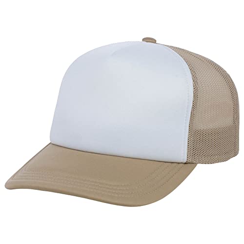 Lids Blank Basic Foam Trucker Adjustable Snapback Hat - color: White/Khaki