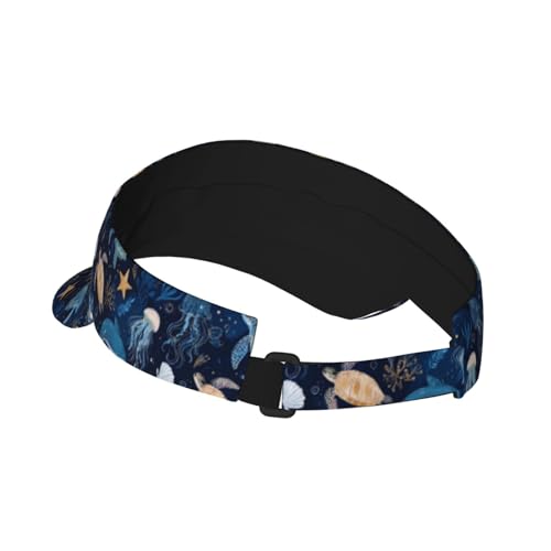 Sports Sun Visor Hat for Men Women, Adjustable Breathable Golf Tennis Cap - color: Marine Life Whale Turtle