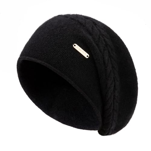 Knit Slouchy Beanie Hats for Women Cashmere Ski Cap Knitted Wool Soft Warm Winter Hat - color: B02a-black