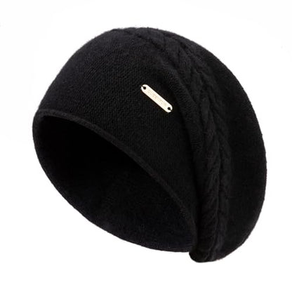 Knit Slouchy Beanie Hats for Women Cashmere Ski Cap Knitted Wool Soft Warm Winter Hat - color: B02a-black