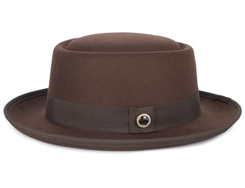 Fedora Hats for Men & Women Pork Pie Hat Flat Top Felt Hats Panama Wide Brim Dress Hat - color: Brown, size: Large
