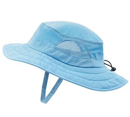 Connectyle Kids Sun Hat for Boys Girls Wide Brim Bucket Hat UPF 50+ Sun Protection Hat Breathable Summer Beach Hat - color: Aqua Blue
