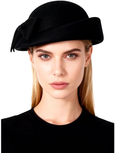 Women Wool Felt Ribbon French Fashion Vintage Millinery Beret Hats Top Cap Ladies Party Wedding Fedoras Chapeau - color: Black 7