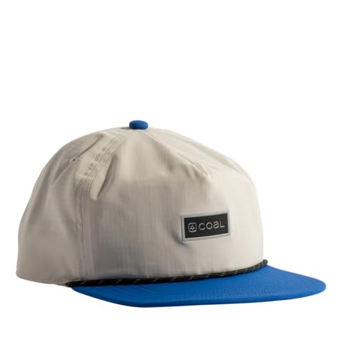 Coal Headwear Pontoon Mid Crown Cap Hat - Structured 5 Panel, Flat Brim, Adjustable Snapback - Outdoor Casual Everyday - color: Bone/Blue