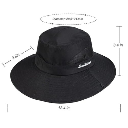Women's Outdoor-UV-Protection-Foldable-Sun-Hats-Wide-Brim Hat Ponytail-Hole - color: Black