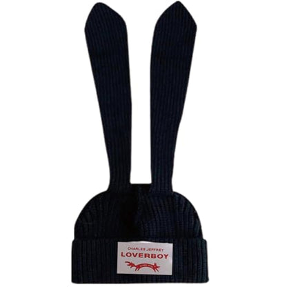 Womens Beanie Hat Winter Cuffed Knit Hats with Cat Ears Thick Warm Y2k Skull Caps Mens Ski Hat - color: Black-ear