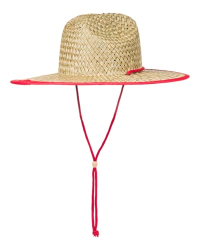 Roxy Girls' Pina to My Colada Woven Straw Hat | Wide Brim | Adjustable | Sun Protection | Beach | Vacation | Natural - color: Hibiscus