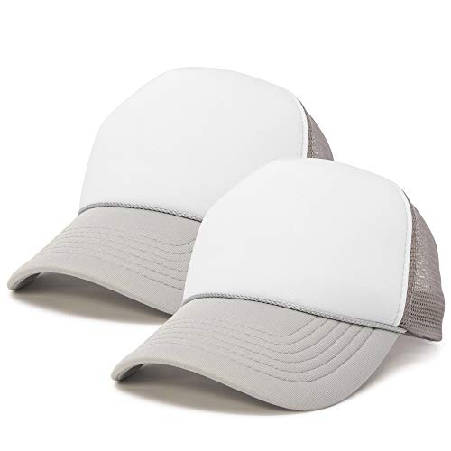 DALIX Two Tone Blank Trucker Hats Caps (2 for 1) - color: Light Gray/White
