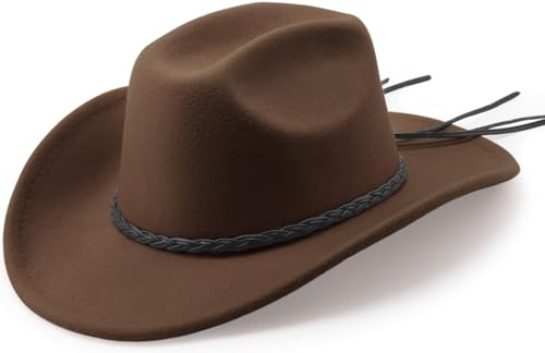 DRESHOW Western Cowboy Hat for Men Women Cowboy Cowgirl Hat Outdoor Wide Brim Retro Felt Fedora Hats Unisex Rolled up Caps - color: 1 Pack Style 8: Coffee