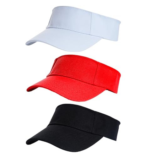 Yookat 3 Pack Visor Sun Hat Adjustable Sun Visor Caps Golf Tennis Visor Hat for Sports Girls Boys Outdoor - color: White, Black, Red