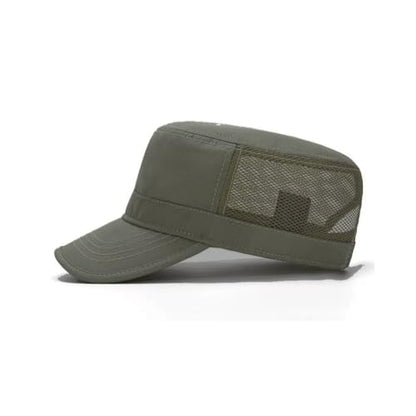 FASHIXD Mesh Military Hat for Men Summer Army Cap Quick Qry Short Bill Hat Cadet Cap - color: Dark Green