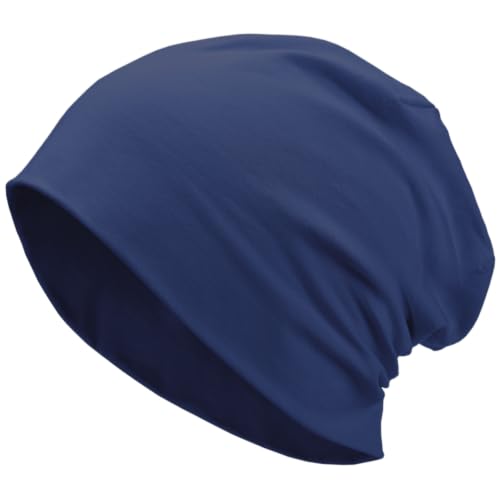 100% T-Shirt Cotton Slouchy Beanie Women Men,Lightweight Chemo Hat - color: Navy Blue(2-layer)
