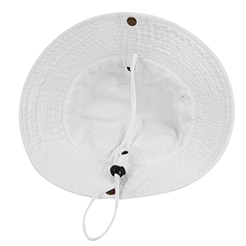 Unisex Cotton Boonie Hat Summer Fishing Bucket Hat Sun Hat with String - color: Solid White