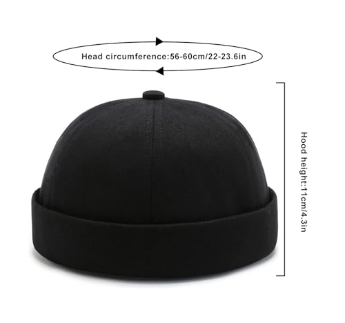 DIYDECAL 3 Pack Mens Brimless Skullcap Sailor Docker Cap Rolled Cuff Retro Beanie Hat - color: Black