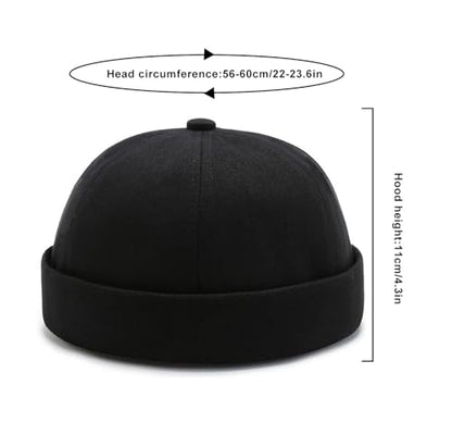 DIYDECAL 3 Pack Mens Brimless Skullcap Sailor Docker Cap Rolled Cuff Retro Beanie Hat - color: Black