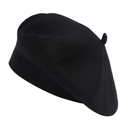 ZLYC Women French Beret Hat Reversible Solid Color Knit Warm Artist Cap - color: Black