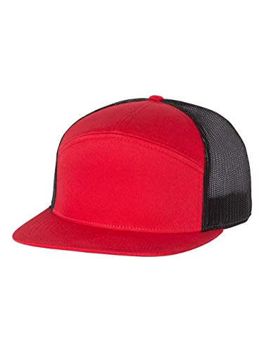 Seven-Panel Trucker Richardson Leather Patch Cap - color: Red/ Black, size: One Size