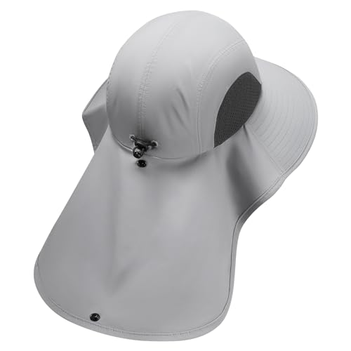UPF 50+ Foldable Sun Hats Wide Brim with Large Neck Flap for Men Women UV Protection Gardening Fishing Beach Hat - color: Light Grey