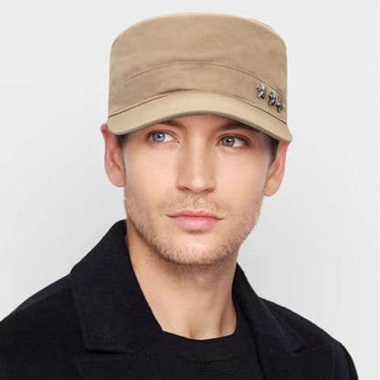 Cadet Hat Flat Top Hats Army Military Caps for Men Women - color: Beige D