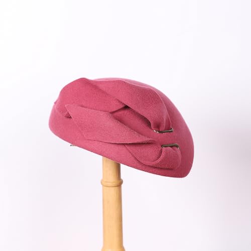 Women Wool Derby Hat for Women Pillbox Hat Wedding Hats Felt Bowknot Fascinators - color: Pink