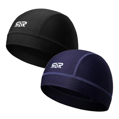 QINGLONGLIN Breathable Mesh Skull Cap Sweat Control HelmetLiner 2-Pack - color: Black + Blue
