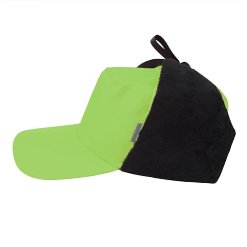 High Visibility Winter Ski Cap Warm Fleece Lined Pilot Visor Cap Windproof Earflap Peruvian Hunting Trapper Hat - color: Neon Green
