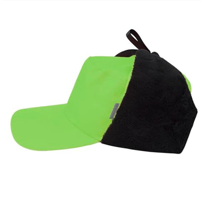 High Visibility Winter Ski Cap Warm Fleece Lined Pilot Visor Cap Windproof Earflap Peruvian Hunting Trapper Hat - color: Neon Green