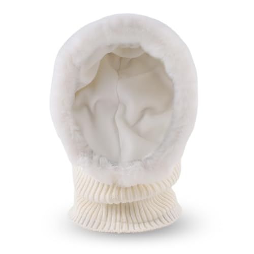 Winter Fleece Balaclava Warm Men Hood Hat Knit Women Hooded Scarf - color: White