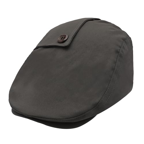 ZLYC Men Cotton Flat Cap Summer Scally Newsboy Beret Driver Hat - color: Button Decor Gray