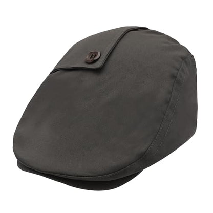 ZLYC Men Cotton Flat Cap Summer Scally Newsboy Beret Driver Hat - color: Button Decor Gray