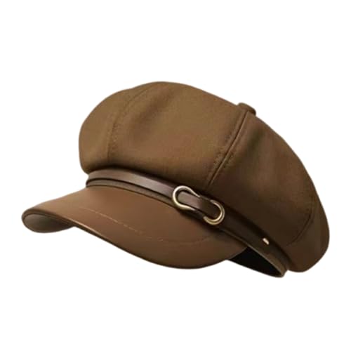 Newsboy Cabbie Baker Hat Octagonal Beret Cap Pageboy Visor Paperboy Hats Sailor Fiddler Caps for Women Men - color: Brown
