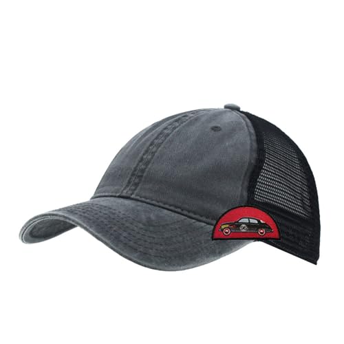 Vintage Washed Cotton Soft Mesh Adjustable Baseball Cap - color: Charcoal/Charcoal/Black 96r