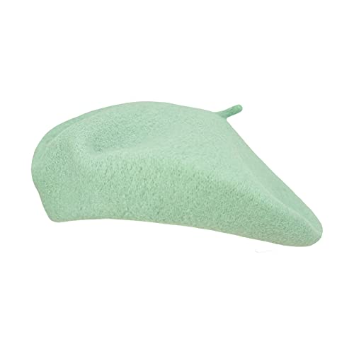 Gllutt Women Wool Beret Hat French Style Solid Color - color: Cream Green