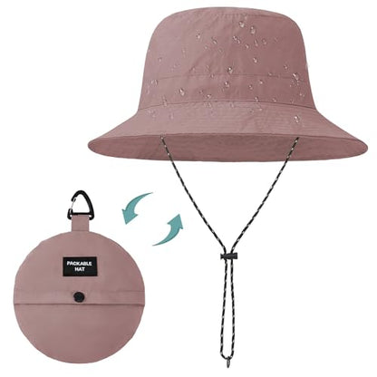 Kids UPF 50+ Waterproof Sun Hat, Packable Wide Brim Bucket Hat - color: Pink