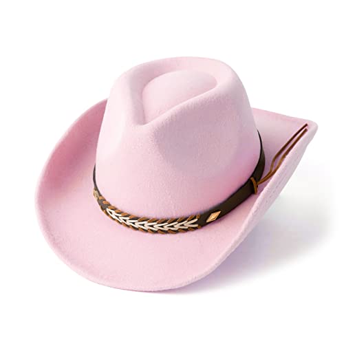 Western Cowboy Hat Felt Wide Brim Women Men Cowgirl Hats - color: Pink