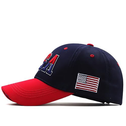 American Flag Baseball Caps Embroiderred USA Flag Patriotic Dad Hat Adjustable Trucker Hats for Men Women - color: Usa Flag Navy Blue