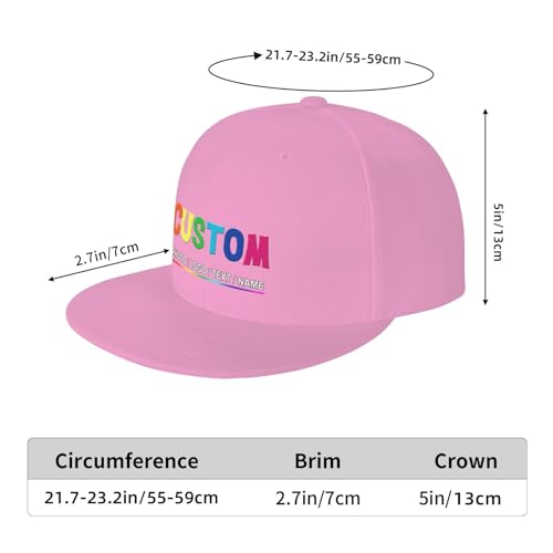 Custom Snapback Hats for Men Personalized Hip Hop Flat Bill Brim Baseball Cap Add Your Own Text Photo Logo - color: Single Color - Pink