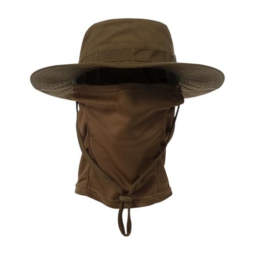 Boonie Hat with Balaclava Face Mask - UV Protection Wide Brim Sun Hat, Adjustable & Foldable for Hunting Fishing Outdoor - color: Brown