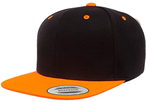 Mrlahat 6089 Yupoong Yp by Flexfit 6-Panel Structured Flat Visor Classic Snapback Cap with Black Bandana - color: Black / Neon Orange