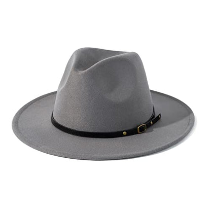 Lisianthus Women Belt Buckle Fedora Hat - color: Grey
