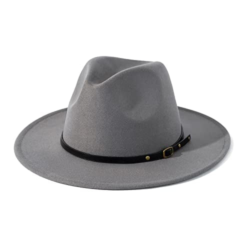 Lisianthus Women Belt Buckle Fedora Hat - color: Grey