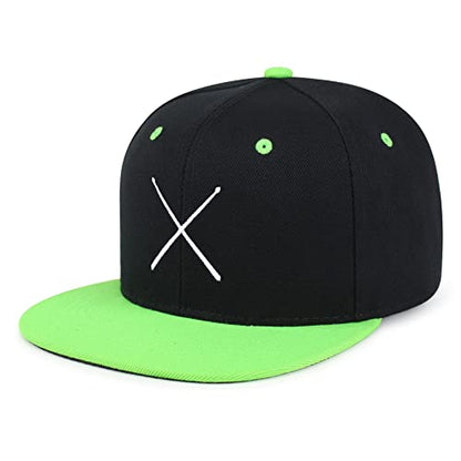 JPAK Drum Stick Hip-Hop Snapback Hat Embroidered Baseball Cap Drummer - color: 20. Black/Neon Green